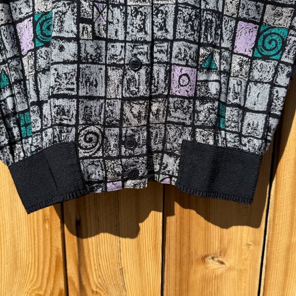 Price FIRM Vintage 80s 90s Grey Abstract Print Button Down Blouse Jacket | S/M - Picture 8 of 16